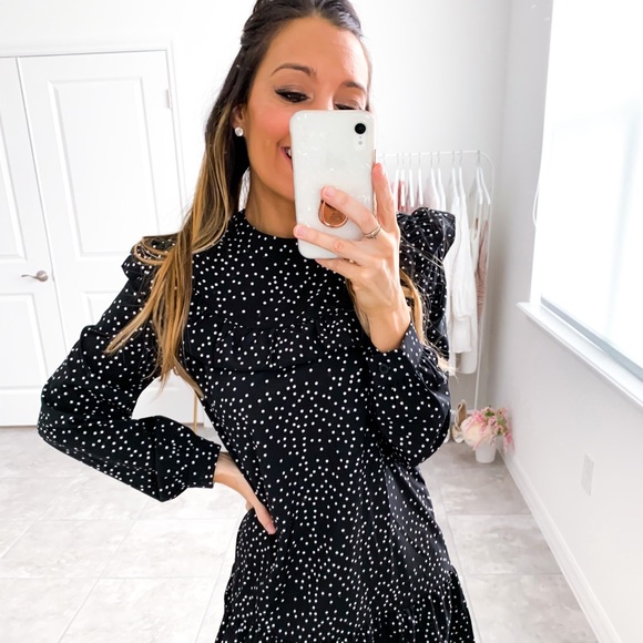 Black Polka Dot Ruffle Hem Shift Dress - Picture 12 of 14